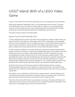 LEGO® Island: Birth of a LEGO Video Game