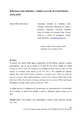 Relaciones Entre Individuo Y Ciudad En El Cine De Paul Schrader (1976-1997)