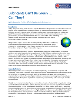 Lubricants Can't Be Green … Can They?