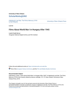 Films About World War I in Hungary After 1945