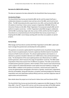 Narrative for GBCS & GFK Archiving This Data Set Represents the Data