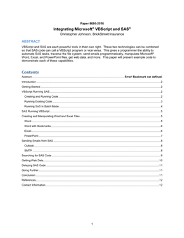 Integrating Microsoft® Vbscript and SAS® Christopher Johnson, Brickstreet Insurance