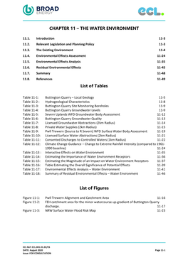 CHAPTER 11 – the WATER ENVIRONMENT List of Tables List