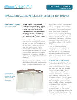 Softwall Modular Cleanrooms: Simple, Mobile and Cost Effective