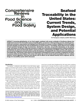 Seafood Traceability in the United States: Current Trends, System Design, and Potential Applications M