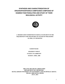 Synthesis and Characterization of Organophosphorus Compounds Composed of Diamino Functionalities and Study of Their Biological Activity