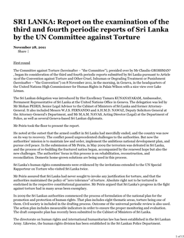 SRI LANKA: Report on the Examination of the Third and Fourth Periodic Reports of Sri Lanka by the UN Committee Against Torture