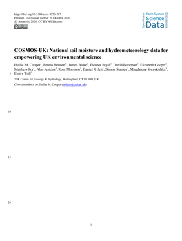 COSMOS-UK: National Soil Moisture and Hydrometeorology Data for Empowering UK Environmental Science Hollie M