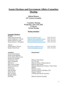 Senate Elections and Government Affairs Committee Meeting