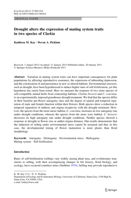 Drought Alters the Expression of Mating System Traits in Two Species of Clarkia