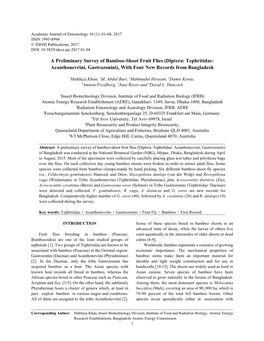 A Preliminary Survey of Bamboo-Shoot Fruit Flies (Diptera: Tephritidae: Acanthonevrini, Gastrozonini), with Four New Records from Bangladesh