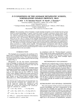 P T Conditions of the Jandagh Metapelitic Schists
