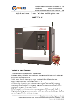 High Speed Direct Driven CNC Gear Hobbing Machine MLT-YK3132