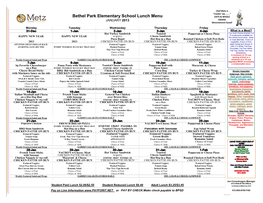 Bethel Park Elementary School Lunch Menu