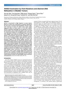 RUNX3 Inactivation by Point Mutations and Aberrant DNA Methylation in Bladder Tumors