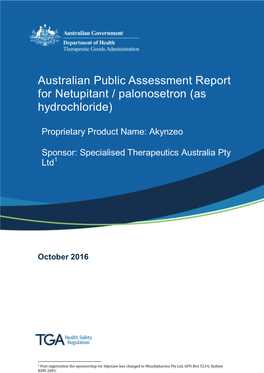 Australian Public Assessment Report for Netupitant / Palonosetron (As Hydrochloride)