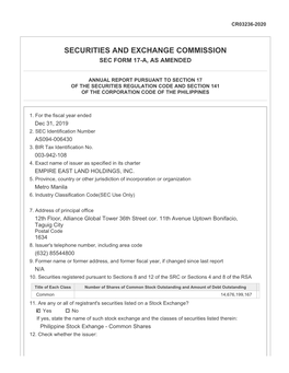 Securities and Exchange Commission Sec Form 17-A, As Amended