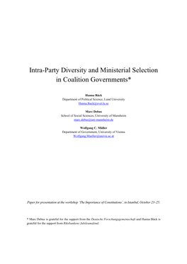 Intra-Party Diversity and Ministerial Selection in Coalition Governments*