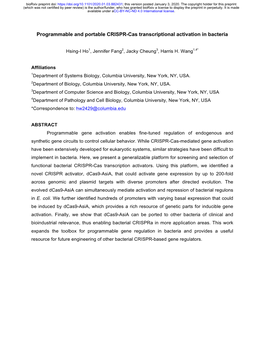 Programmable and Portable CRISPR-Cas Transcriptional Activation in Bacteria