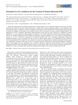 Potential Use of L-Arabinose for the Control of Tomato Bacterial Wilt