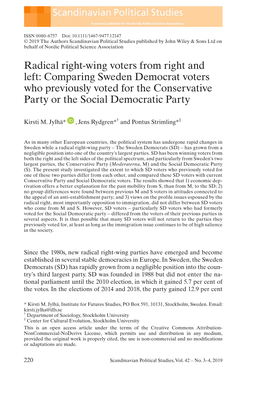 Radical Right‐Wing Voters from Right and Left: Comparing Sweden