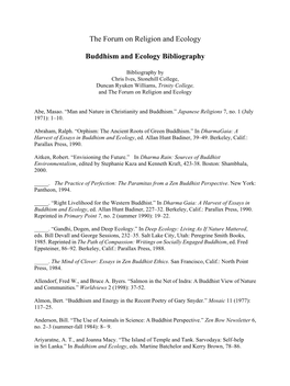Buddhism and Ecology Bibliography