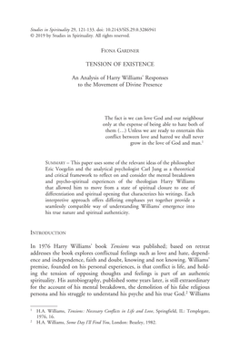 TENSION of EXISTENCE an Analysis of Harry Williams