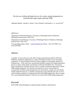 On the Use of Ultracentrifugal Devices for Routine Sample Preparation in Biomolecular Magic-Angle-Spinning NMR