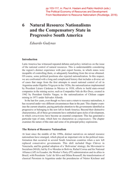 6 Natural Resource Nationalisms and the Compensatory State in Progressive South America