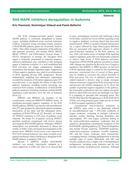 RAS MAPK Inhibitors Deregulation in Leukemia