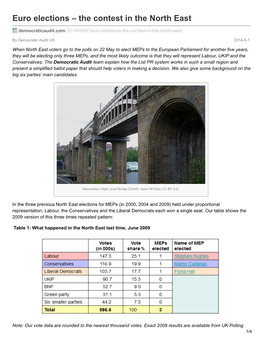 Euro Elections – the Contest in the North East