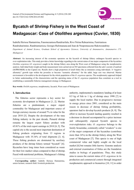 Bycatch of Shrimp Fishery in the West Coast of Madagascar: Case of Otolithes Argenteus (Cuvier, 1830)