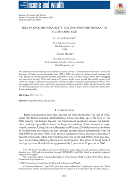 Indian Income Inequality, 1922‐2015: from British Raj to Billionaire Raj?