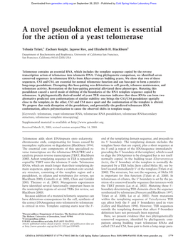 A Novel Pseudoknot Element Is Essential for the Action of a Yeast Telomerase