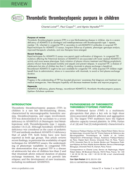 Thrombotic Thrombocytopenic Purpura in Children