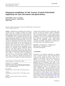 Subaqueous Morphology of Lake Lucerne (Central Switzerland): Implications for Mass Movements and Glacial History