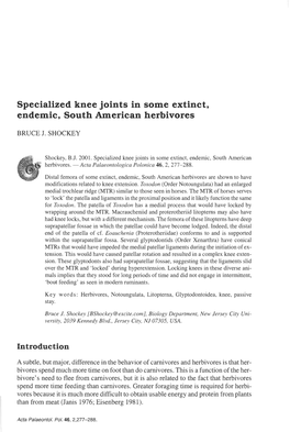 Specialized Knee Joints in Some Extinct, Endemic, South American Herbivores