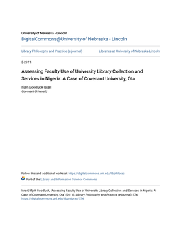 Assessing Faculty Use of University Library Collection and Services in Nigeria: a Case of Covenant University, Ota