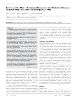 Survey on the Use of Function Assessment and Outcome Measures in Rehabilitation Facilities in Israel (SUFA 2004)