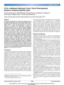 CY15, a Malignant Histiocytic Tumor That Is Phenotypically Similar to Immature Dendritic Cells