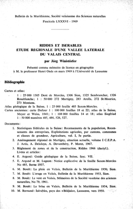 RIDDES ET ISÉRABLES ÉTUDE RÉGIONALE D'une VALLÉE LATÉRALE DU VALAIS CENTRAL Par Jörg Winistörfer