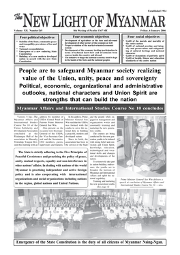 People Are to Safeguard Myanmar Society Realizing Value of the Union