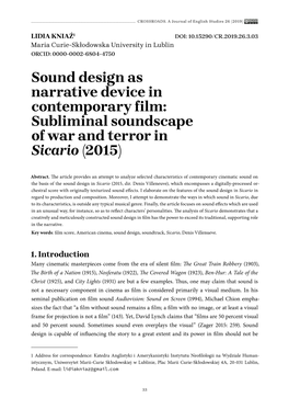 Sound Design As Narrative Device in Contemporary Film: Subliminal Soundscape of War and Terror in Sicario (2015)