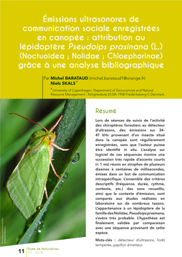 Émissions Ultrasonores De Communication Sociale Enregistrées En Canopée : Attribution Au Lépidoptère Pseudoips Prasinana (L