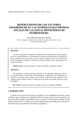 Repercusiones De Los Factores Geográficos En Las Temperaturas Mínimas Anuales De Las Zonas Montañosas De Extremadlira