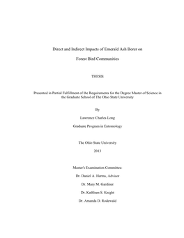 Direct and Indirect Impacts of Emerald Ash Borer on Forest Bird