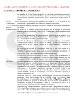 Acta De La Sesión Celebrada El Martes Diez De Noviembre De Dos Mil Quince