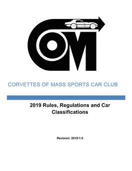 2019 Rules, Regulations and Car Classifications