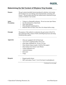 Determining the Gel Content of Ethylene Vinyl Acetate