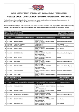 Village Court Jurisdiction - Summary Determination Cases